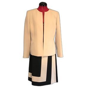 Le Suit Black & Beige Skirt Suit Women's Size 10 Blazer & Skirt 2-Piece Set